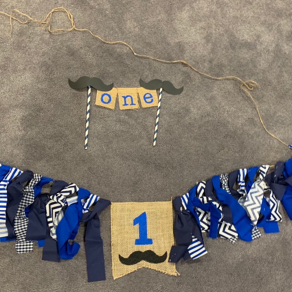 First Birthday blue/mustache decor